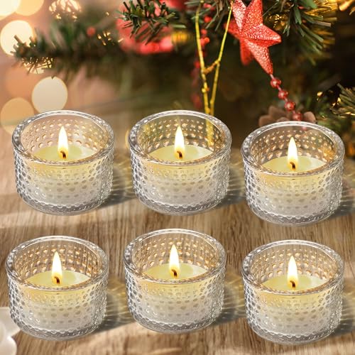 JOYIT Clear Votive Candle Holders Bulk Set of 6, Tealight Candle Holder for Wedding Table Centerpiece, Glass Small Candle Holders for Birthday Party, Valentine's Day, Home Decor (2''X 1.4'') - color: Embossed_clear