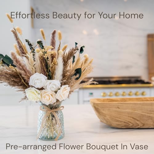 100pcs Artificial Flowers Arrangement With Vase Included, Dining Table Centerpiece Decorations, Fake Flowers in Vase, Dried Pampas Grass Floral Centerpieces, Coffee Table Decor, Centro de Mesa - size: pampas bouquet in vase