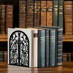 Peacoblue Metal Bookends for Shelves, Modern Decorative Heavy Duty Study Book Support Stoppers for Office, Desk, Shelf, Room 5.3"x4.3"x7.9" Cast Iron Tall Bookends, 1 Pair (Sword with Vine and Rose) - style: Sword with Vine and Rose