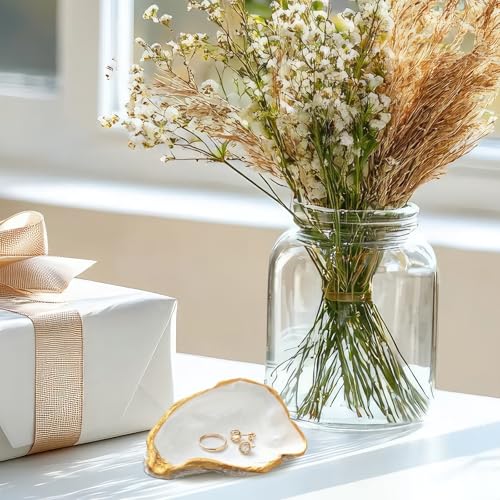 Natural Oyster Ring Trinket Dish Vintage Jewelry Tray for Keys Small Jewelry Holder for Bridal Shower Favors Friends Sisters Daughter Mother Gift Seaside Style Decor (Pearl Gold) - style: Pearl Gold