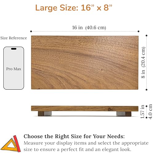 Large 16" Acacia Wood Riser Pedestal Stand – Farmhouse Wood Display Riser for Kitchen and Bathroom Décor - Counter Display, Plant Stand, Jewelry Holder, Vanity Tray, Candle Stand (L:16"x8"x1.57") - size: Large:16"x 8"