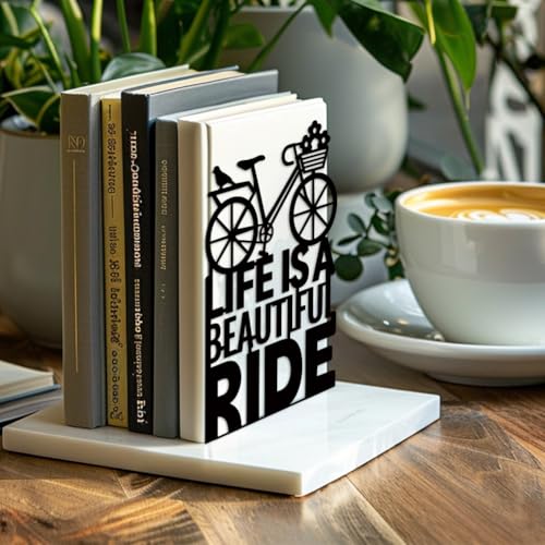 Peacoblue Metal Bookends for Shelves, Modern Decorative Heavy Duty Study Book Support Stoppers for Office, Desk, Shelf, Room 5.3"x4.3"x7.9" Cast Iron Simple Tall Bookends, 1 Pair (Bicycle) - style: Bicycle