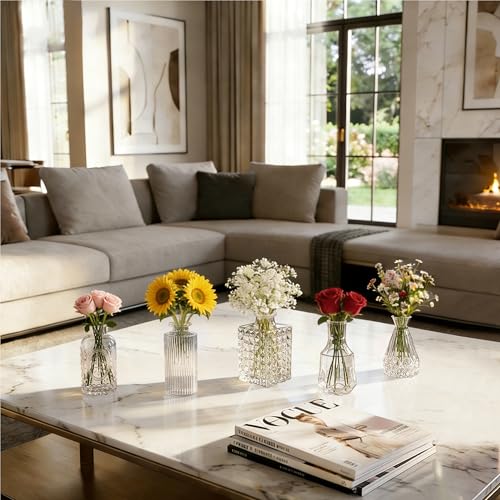 Glass Bud Vases in Bulk Set of 17, Transparent Clear Small Mini Vases for Flowers, Vintage Vase for Centepiece,Wedding, Table Decor, Baby Shower, Christmas, Home and Events - color: Transparent