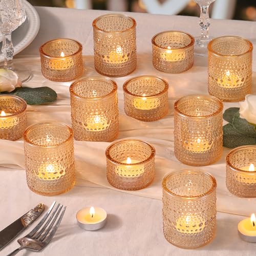 NITIME 24pcs Gold Assorted Votive Candle Holders, Polka Dot Tea Light Candle Holder Glass for Wedding Centerpieces, Gold Candle Holder for Table Centerpiece, Party, Holiday and Home Decor - color: Gold