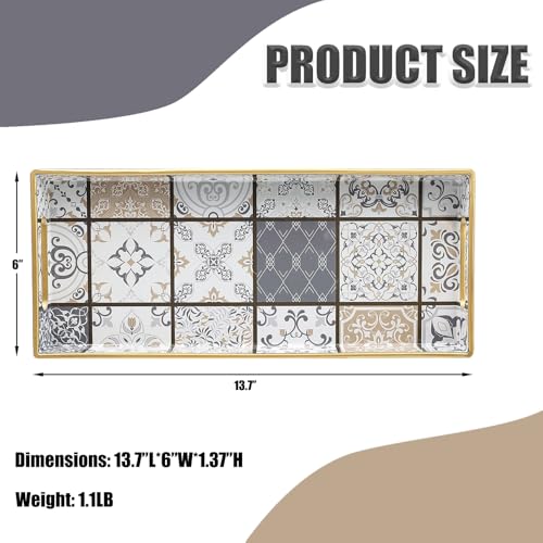 Bathroom Vanity Tray for Countertop, Small Plastic Toilet Tank Tray Versatile Storage & Organization Tray for Makeup, Perfume, Desk, Kitchen, Candles, 13.7"x6"x1.4", 35Boho3 - color: 15multi3