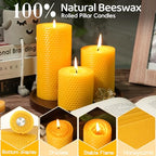 Hand-Rolled Beeswax Candles,2.8x3in-6PCS,All Natural Honeycomb Beeswax Pillar Candles,144 Hours Long Burning Bees Wax Candles for Home,Dripless Smokeless Unscented Honeycomb Pillar Candle - color: 2.8x3in, size: 6pcs