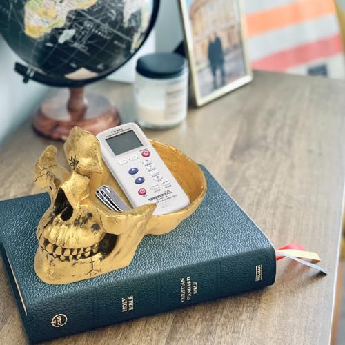 Mrlikale Skull Glasses Stand Holder, Creative Eyeglasses Holder, Sunglasses Spectacle Display Rack, Key Holder Resin Sculptures for Entryway, Home, Office, Desk, Nightstand (Gold) - color: Gold