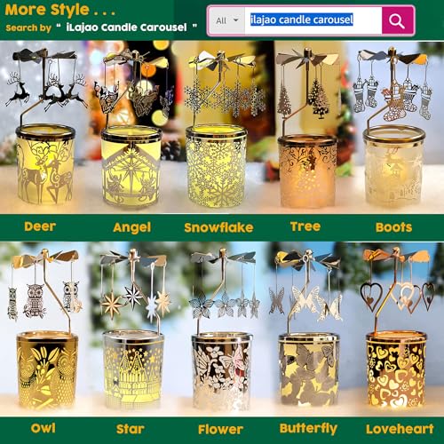 iLaJao Rotary Tea Light Carousel Angel Rotary Candle Holders Spinning Tealight Holders Christmas Decoration for Tabel Centrepieces Gift for Mom Women Wife Birthday-6 ¼ Inch Tall (Nordic Elk) - color: Nordic Elk