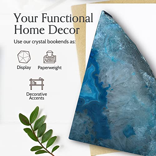 Nature's Decorations Teal Agate Bookends – A+ Grade Geode Heavy Duty Decorative Stone Crystal Book Ends for Shelves & Bookcases, Natural Polished Bookshelf Decor, 1 Pair 2-3Lbs - color: Teal, size: A+ Grade 2 - 3 Lbs