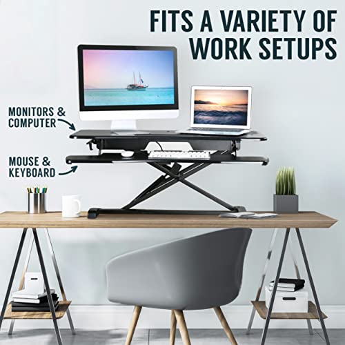 TechOrbits Standing Desk Converter-32-inch Height Adjustable, MDF Wood, Sit Riser-Black, 32" - size: 32" MDF Wood