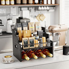 KLM 4-Tier Wood Display Shelf, Black Modern Bottle Organizer, Countertop Bar Stand for Liquor, Coffee Syrup, (Black) - color: Black