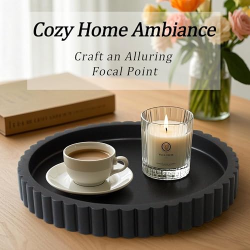 LIN CHUAN Decorative Coffee Table Tray, 11" Round Resin Coffee Table Centerpiece Tray for Home Decor, Modern Organizer for Living Room, Console or Dresser, Matte Black - color: Black