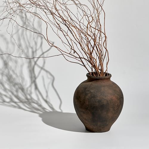 LB2 Brown Ceramic Large Vase, 11.8" Tall Zen Style vase, Terra Cotta Pitcher, Distressed Farmhouse Decor, Pottery Decorative Flower for Home Decor (C - Brown 11") - color: C - Brown 11.8"