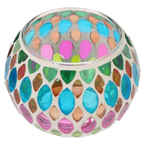 Amosfun Handmade Stained Glass Candle Holder 3.14X3.14X2.36In Colorful Mosaic Table Candlestick for Home Decoration and Festival Use
