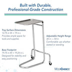 MediChoice Mayo Portable Adjustable Tray Steel Premium Instrument Stand Medical Dental Salon Tattoo Esthetician Mobile Service Cart Table Station Height 34-54 Inch MAYO1201