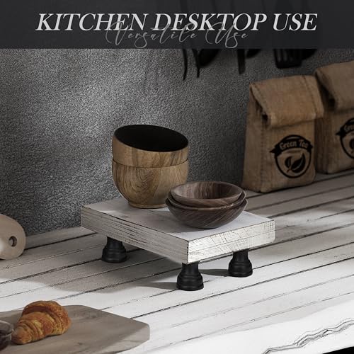 EOSAHR Farmhouse Fir Wood Risers for Decor for Kitchen Sink & Small Vanity - Risers Display Stands for Coffee Table - Double as Sponge Holder & Plant Stand (Black & White, 8.5") - color: C-Fir Wood-Blak&White