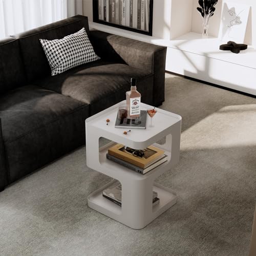 Modern Side Table,White end Table,Unique nightstand,Bedside Table,Metal 3-Tier Night Stand with Storage,Accent Side Table for Couch,Bedroom,Living Room.No Assembly Required. - color: White