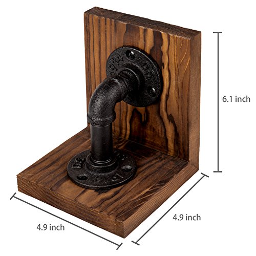 MyGift Book Ends, Decorative Bookends, Heavy Duty Book Holders for Shelves, Rustic Wood with Realistic Industrial Pipe Design,Unique Ideas for Father's Day, Christmas - color: Rustic Brown