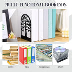 Feifeiya 6 Pairs Decorative Book Ends Metal Bookends for Shelves Black Metal Heavy Duty Book Ends Holder Supports Stoppers for Home Office School, 6.9x4.9x3.5”(Tree and Flower) - style: Tree and Flower