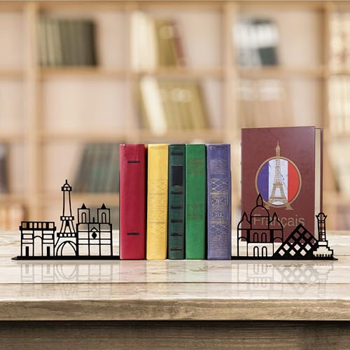 Metal City Skyline Modern Bookends, Paris Decor, Paris Souvenirs Eiffel Tower Decor, French Decor - color: Paris