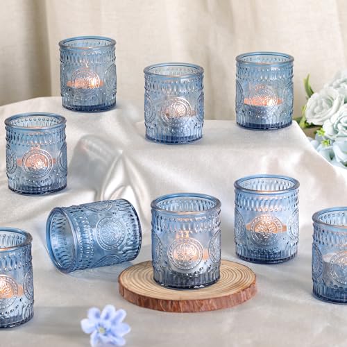 MATAHUM 12 Pcs Blue Votive Candle Holder, Glass Tealight Candle Holders for Wedding Table Centerpiece, Home Decor, Birdal Shower, Party - color: Blue, size: 12pcs