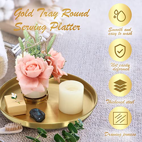 Thenshop 3 Pcs Gold Serving Tray, Stainless Steel Round Decorative Vanity Plates, Jewelry Makeup Organizer, Reusable Food Display Dish for Gift, Wedding, Christmas, Bathroom, Coffee Table (12 Inch) - size: 12 Inch