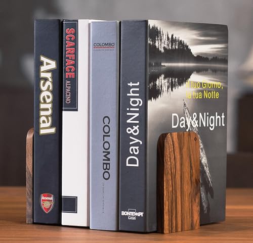 TILISMA Wooden Bookends for Shelves | Walnut Book Stopper for Bookshelves | Modern Wood Bookends for Shelf | Small Book Ends to Hold Firmly | Unique Transportable Separator for Bookshelves (Pair) - size: Pair