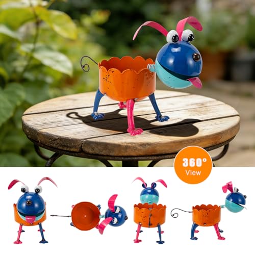 Oak & Lore Whimsical Metal Dog Garden Statues, Cute Garden Sculptures & Statues Yard Art with Planters for Patio Lawn Backyard Decor - style: DOG