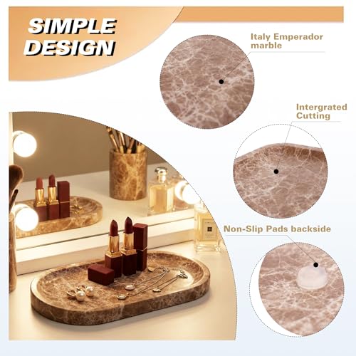 Light Emperador Marble Vanity Tray for Bathroom Counter, 10"x5" Decorative Tray for Perfume, Candles, Stone Jewelry Dish Tray - color: Light Emperador