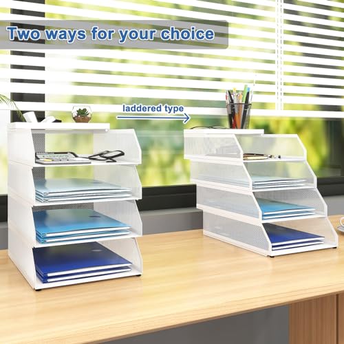 Natwind 4-Tier Stackable Paper Tray, Metal Mesh Desktop Organizer, Paper Sorter, Letter Trays,File Document Storage Rack for for Home, Office, School (White) - color: White, size: 4 tier