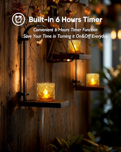 Homemory 2" x 2" Acrylic Votive Candle Holders with Auto Timer Flameless Led Tealight, Battery Powered Fake Electric Candles for Wedding Centerpiece, Table, Christmas Decor (6Pack, Gold Base) - color: Gold, size: 6 Pack