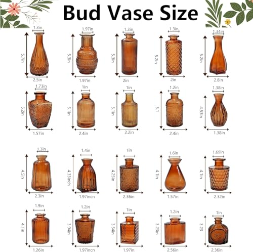 Amber Glass Bud Vases Set of 20,Small Flower Vases for Wedding Centerpieces,Mini Bud Vases in Bulk Amber Glass Vase for Table Decoration,Home Decor - color: Amber-20pcs