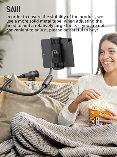 SAIJI 47" Gooseneck Kindle Holder, Tablet Holder for Bed with Upgraded Base, iPad Stand with Flexible Lazy Arm, Compatible with iPad mini Pro Air, Kindle, Galaxy or Other 4.7-11" Device (Black) - color: Black