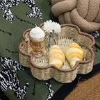 GYASVWU Paper Rope Scalloped Tray, Wicker Trays for Decor, Shallow Baskets for Storage, Rattan Tray for Coffee Table/Living Room/Bedroom Organization (Beige+Brown)