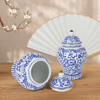 Chinoiserie Ginger Jar,7.6 Inch Ceramic Bule and White Ginger Jar w/Lid,Porcelain Ginger Jars Vase for Home,Living Room,Coffee Table,Mantle Fireplace (Bule&White)