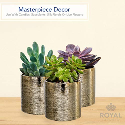 Royal Imports Flower Glass Ceramic Vase Decorative Centerpiece for Home or Wedding - Etched Cylinder Shape, 5"x5", Gold - size: Cylinder (5x5)