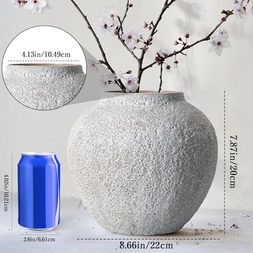 Rustic White Ceramic Vase Farmhouse Round Flower Clay Pottery Large Terracotta Floor Vases for Decorative Centerpiece Vintage Home Decor Aesthetic for Living Room Bedroom Table Entryway - color: Rustic Vase003
