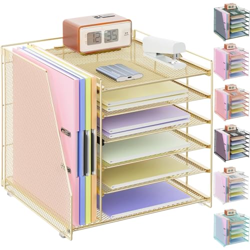 gianotter 6-Tier Paper Organizer With Magazine Holder, Desk Organizers and Accessories, Desk Accessories & Workspace Organizers, File Organizer for Office Supplies Storag (Gold, 6-Tier) - color: Gold, size: 6-Tier
