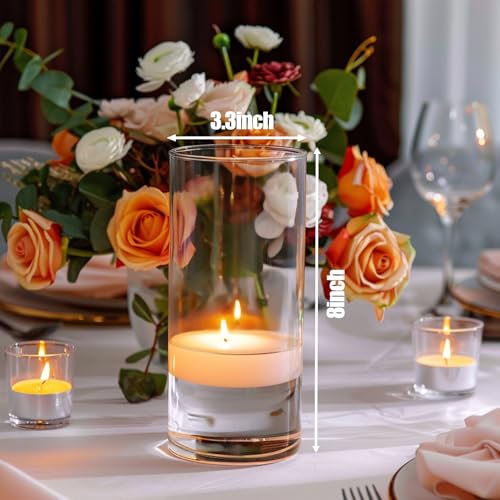 UPBUD 12pcs Glass Cylinder Vases for Centerpieces | 8 Inch Clear Flower Vase for Wedding Decorations, Floating Candle vases for Dinner Table, Bridal Shower, Office Home Décor - color: 8 Inch