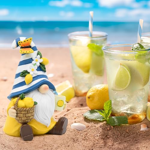 Lemon Decor Spring Garden Gnome, Mediterranean Decor Resin Figurines, Lemon Party Decoration for Home Kitchen Office Tiered Tray, Summer Gnomes Gifts - color: Yellow