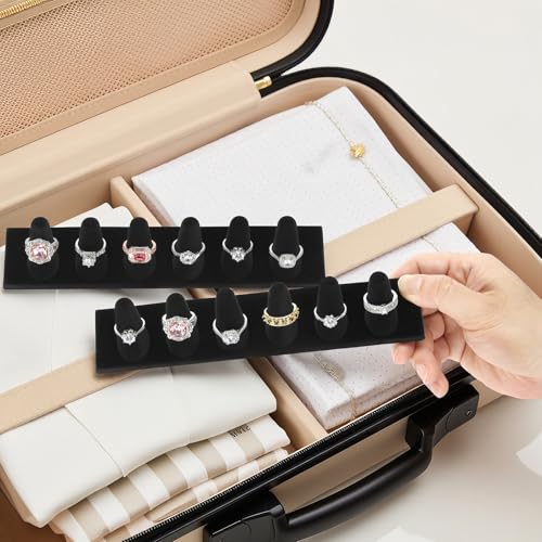 KUKUVR Velvet Ring Display Stand, Finger Jewelry Organizer for Retail Show, Personal Vanity, and Travel – Black Ring Holder for Engagement Rings, Wedding Bands, and Fashion Jewelry (Black 6 Fingers) - color: Black 6 Fingers