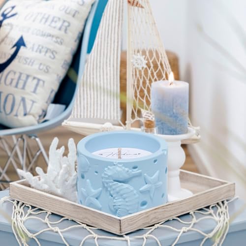 Hodao Oceanic Serenity Handcrafted Aromatherapy Box with Candle & Decor – Beach Rock Sculpture with Sea Turtle, Seashells, for Home, Bathroom, Yoga Room Decor (Blue-Seahorse) - color: Blue-seahorse