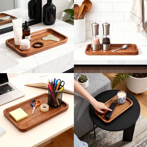 Solid African Ebony Wood Tray Set, 2-Pc Handmade, 9"x5.1" & 8.5"x4.5", for Bathroom Counter Organization, Vanity Tray, and Charcuterie Board, to Neatly Hold Candles, Perfume, and Jewelry