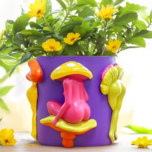 GUGUGO Mushroom Female Body Planters, Quirky Unique Cute Plant Pots and Funny Boho Eclectic Home Decor, Mushroom Butt Flower Pots, Indoor Succulent Planter, Modern Aesthetic for Decorating, Purple - color: Purple, size: 5Inch