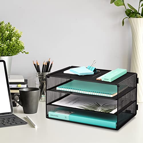 EASEPRES 3 Tier Mesh Desk Organizer Tray, File Paper Letter Folder Holder Desktop Paper Sorter Mail Organization Rack Storage Accessories, for Office Home School Classroom, Black - color: 3 Tier Black