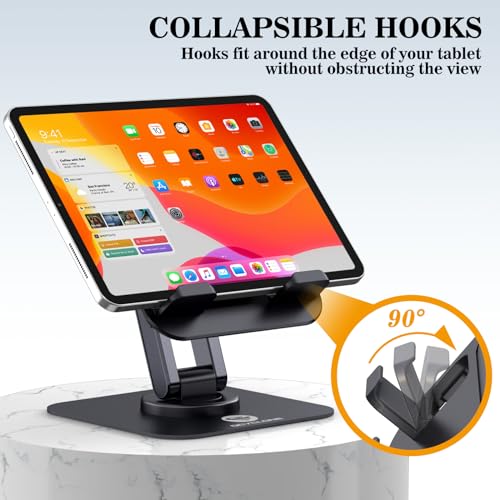 OCYCLONE iPad Stand, 360° Rotating Adjustable Foldable iPad Tablet Holder for Desk Compatible with Kindle Tablet iPad 4" - 15.6" Portable Monitor Stand, Black