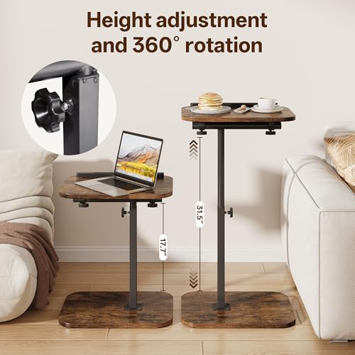 TV Tray Table, C Shaped End Table, Adjustable Height 17.7"-31.5", Flip-Top, Snack Side Table with 360 Swivel and 180 Tilt for Couch, Sofa, Bed, Recliner, Brown - color: Brown