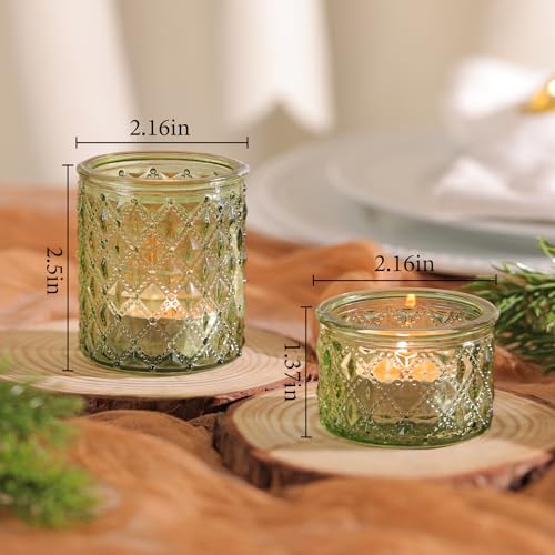 NITIME 24pcs Assorted Green Votive Candle Holders, Tealight Candle Holders for Table Centerpiece, Green Glass Candle Holder Decor for Wedding, Party & Home Decor - color: Green