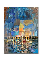 Art Hand-Painted Abstract Landscape Oil Painting Sea Landscape Modern Abstract Art Home Wall Decoration 40x28 Inches - color: Yi042