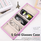 HERCHR Sunglass Organizer, Pink Velvet Glasses Tray 5 Grids Stackable Display Case for Women Glasses Jewelry Display Watch - color: Pink